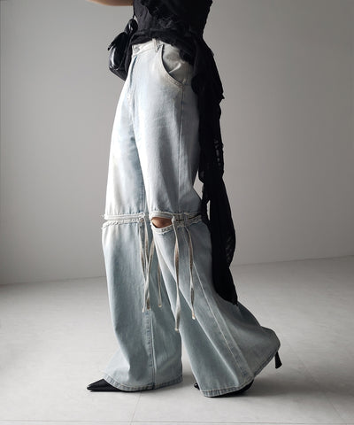 【 ４size ／ ２color 】カットアウトストラップヴィンテージルーズデニム ／ cutout strap vintage loose denim