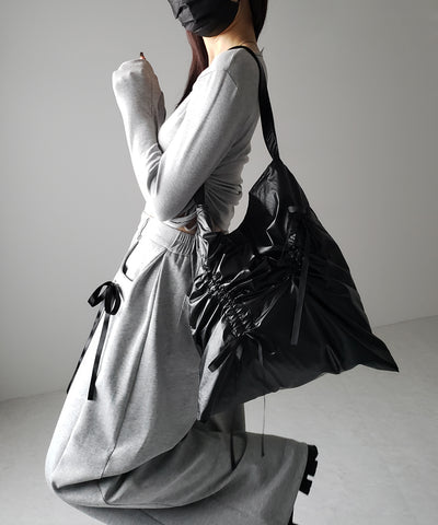 【 ２color 】シャーリングリボンメタリックトートバッグ ／ shirring ribbon metallic tote bag