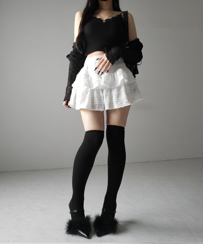 【 ２color ／インパン裏地付 】ティアードフリルミニスカート ／ tiered frill mini skirt