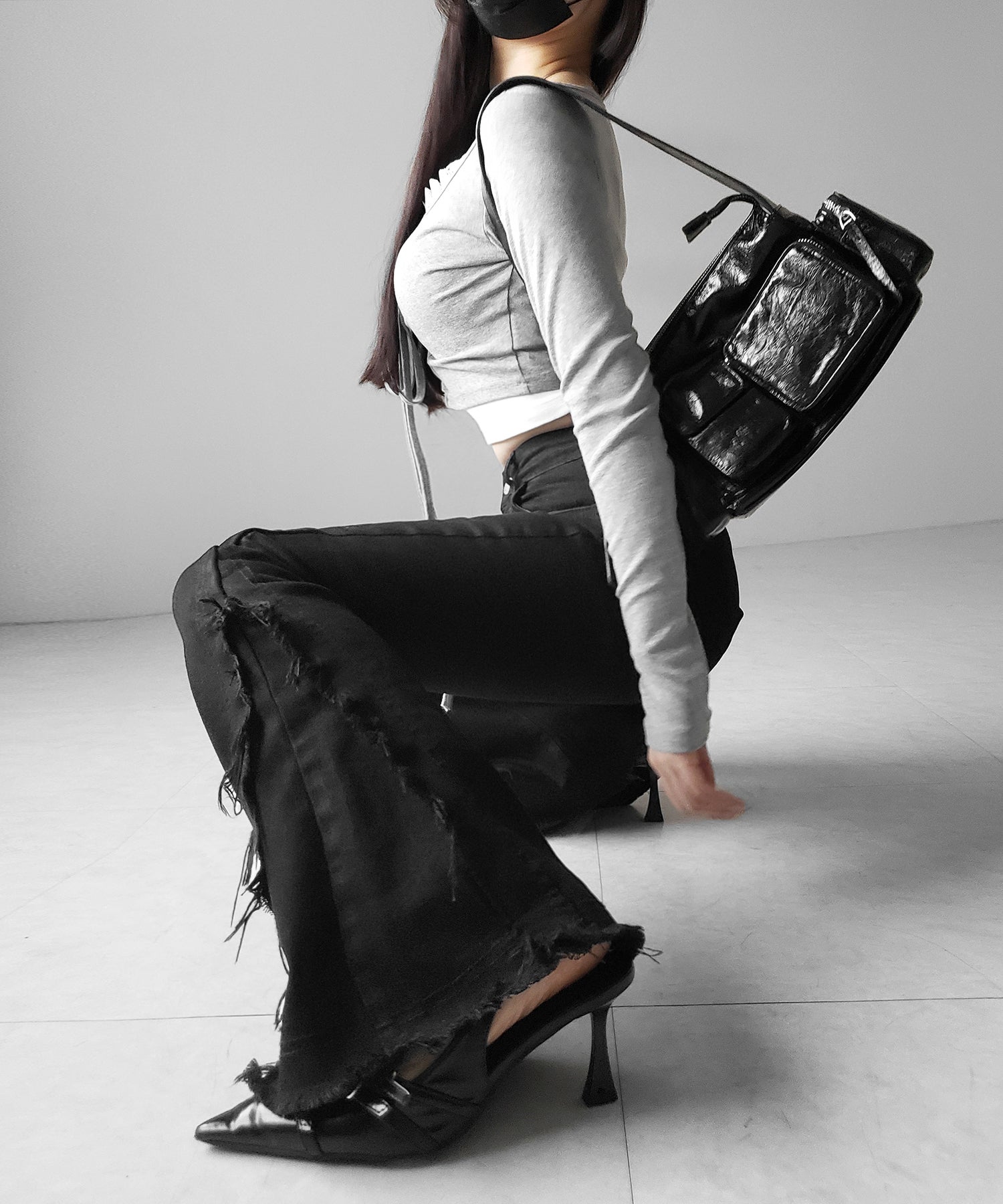 ヴィンテージライクフリンジストレッチフレアデニム ／ Vintage-like fringe stretch flare denim