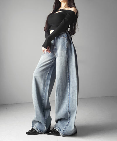 ヴィンテージライクウォッシュカーブワイドデニム ／ vintage like wash curve wide denim