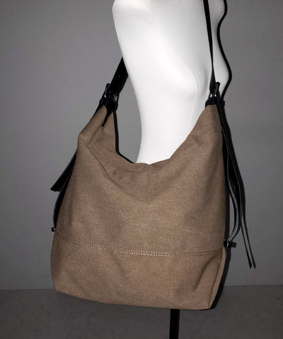 【 ２color 】レザーベルトキャンバスビッグショルダーバッグ ／ leather belt canvas big shoulder bag