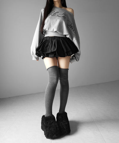 【 インパン裏地付 】ボリュームフレアコットンミニスカート ／ volume flare cotton mini skirt
