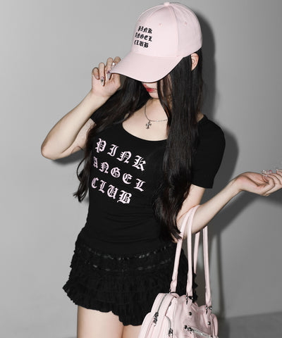 【 PINK ANGEL CLUB 】 GRUNGE LOGO embroidery CAP ／ グランジロゴ刺繍キャップ