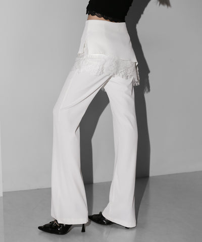 【３size 】レースレイヤードサイドリボンラップフレアスラックス ／ lace layered side ribbon wrap flare slacks