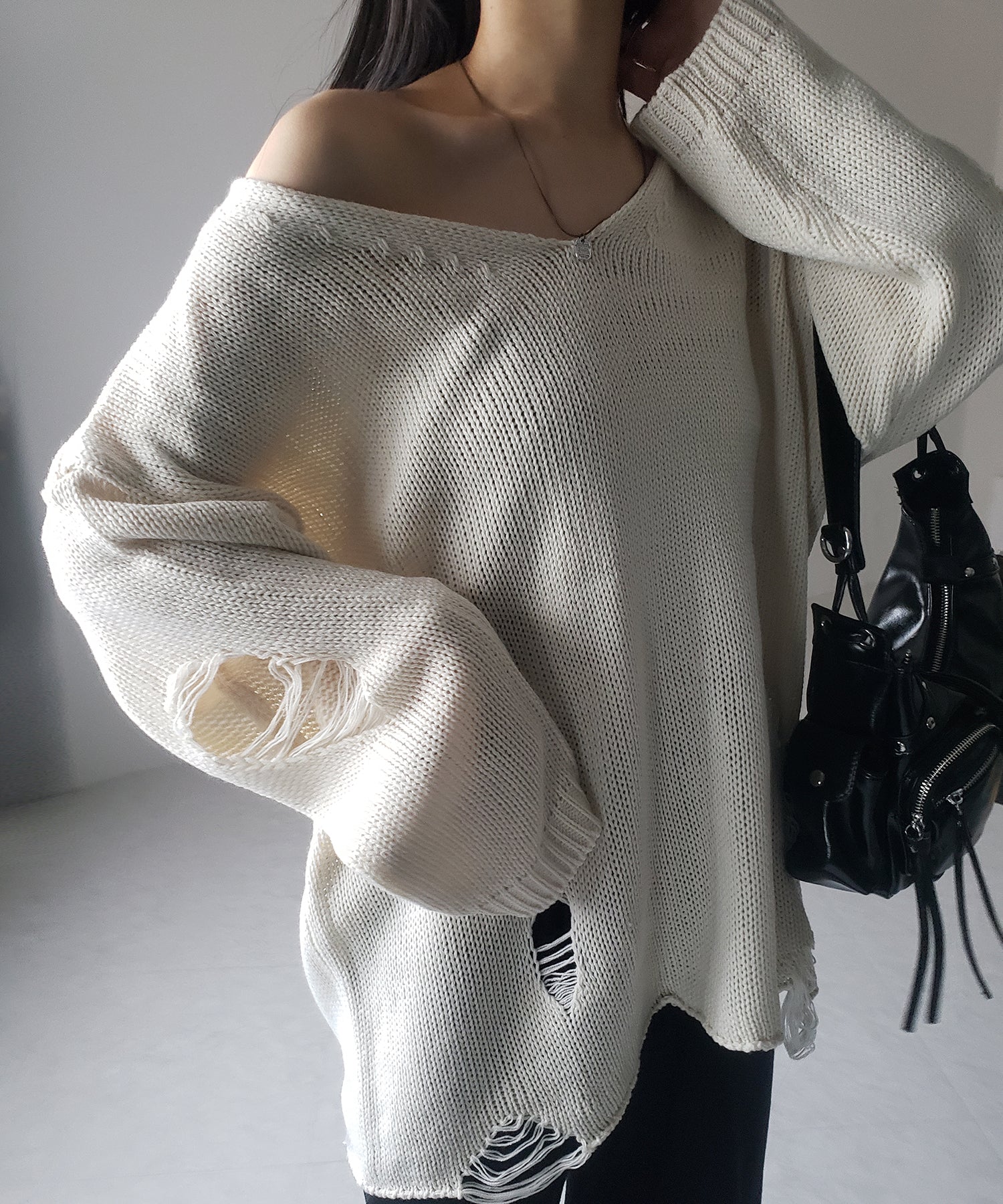 3color 】ワンショルダメージビッグルーズニット / one 3color 】ワンショルダメージビッグルーズニット / one