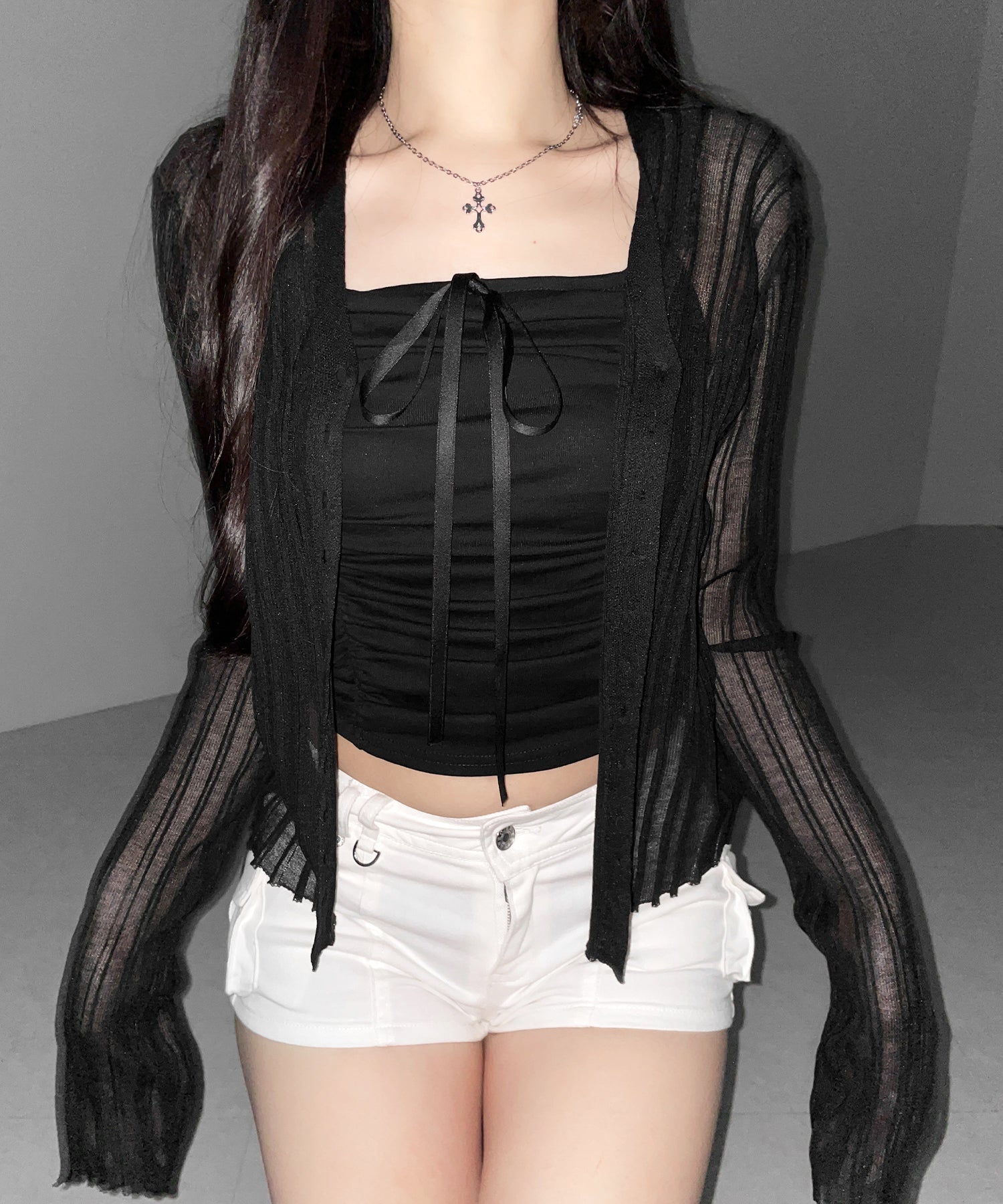 シアーリブニットカーディガン ／ sheer lib knit cardigan