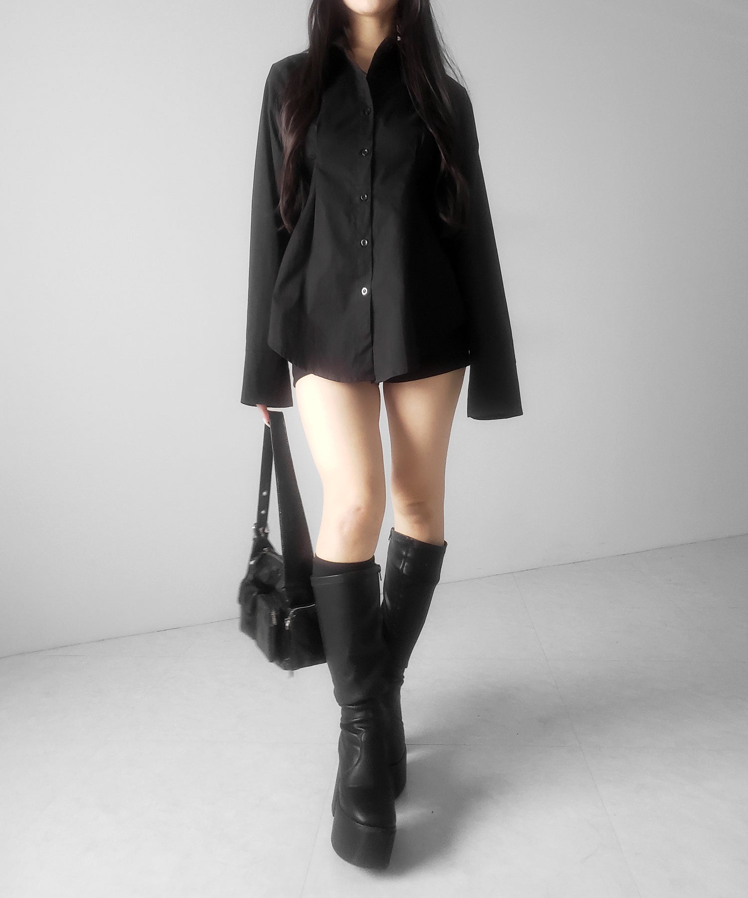 ウエストタックフレアレディシャツ ／ waist tuck flare lady shirts