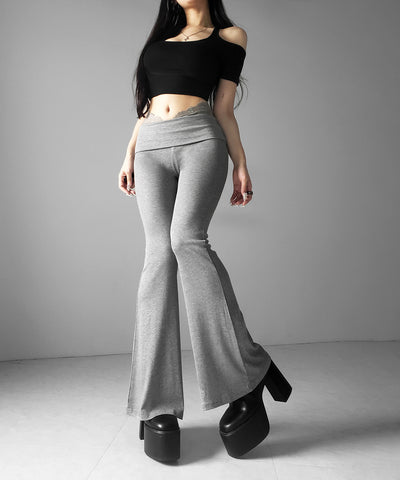 ウエストレーススリムドレープカットソーフレアパンツ ／ waist lace slim drape cutsew flare pants