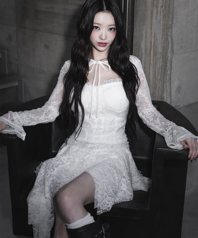 【 ２color ／ インパン裏地付】アシンメトリーフリルレースミニスカート ／ asymmetry frill lace mini skirt