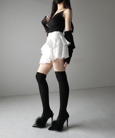【 ２color ／インパン裏地付 】ティアードフリルミニスカート ／ tiered frill mini skirt