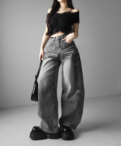 【 ３size 】ヴィンテージブラックウォッシュバルーンデニム ／ Vintage black wash balloon denim