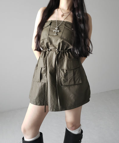 【 ２color 】アウトポケットナイロンカーゴミニワンピ ／out pocket nylon cargo mini onepiece