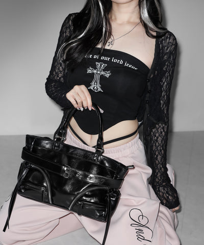 【ショルダーにできる2WAY】 ベルテッドダブルジップポケットショルダーバッグ／ belted double zip pocket shoulder bag