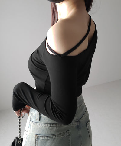 【 ３color 】ストラップワンショルダーショートカットソートップス ／ strap one shoulder short cutsew tops