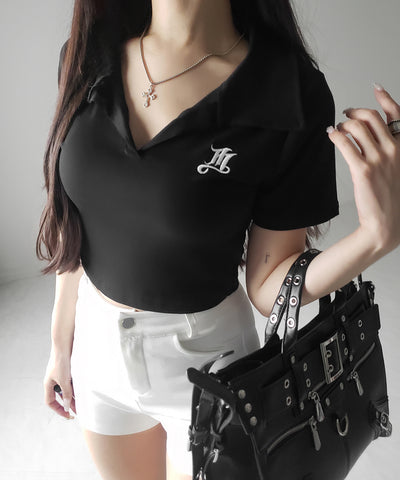 【 ２color 】M LOGO スキッパーショート半袖Tシャツ ／ M LOGO skipper neck short sleeve T-shirt