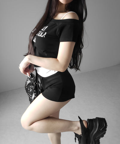 ヴィンテージロゴワンショルレイヤードＴシャツ ／ vintage logo one-shoulder layered T-shirt