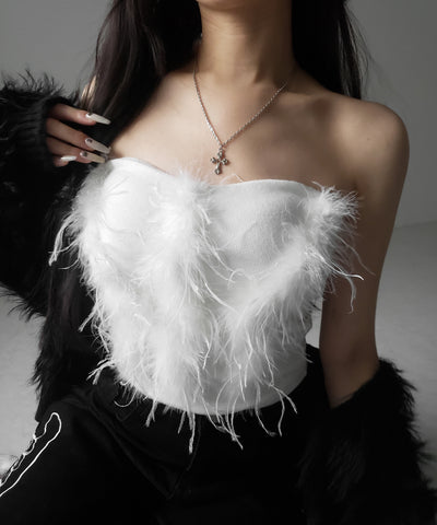フェザーファードッキングビスチェベアトップ ／ feather fur docking bustier bare tops