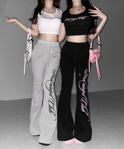 【 PINK ANGEL CLUB 】レタリングロゴスウェットフレアパンツ ／ PINK ANGEL CLUB lettering logo sweat flare pants