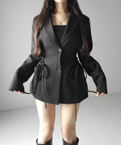 レースアップリボンスリムテーラードジャケット ／ lace-up ribbon slim tailored jacket