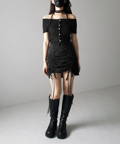 【 ２WAY 】ストラップリボンオフショルダーリブトップス ／ strap ribbon off shoulder rib tops