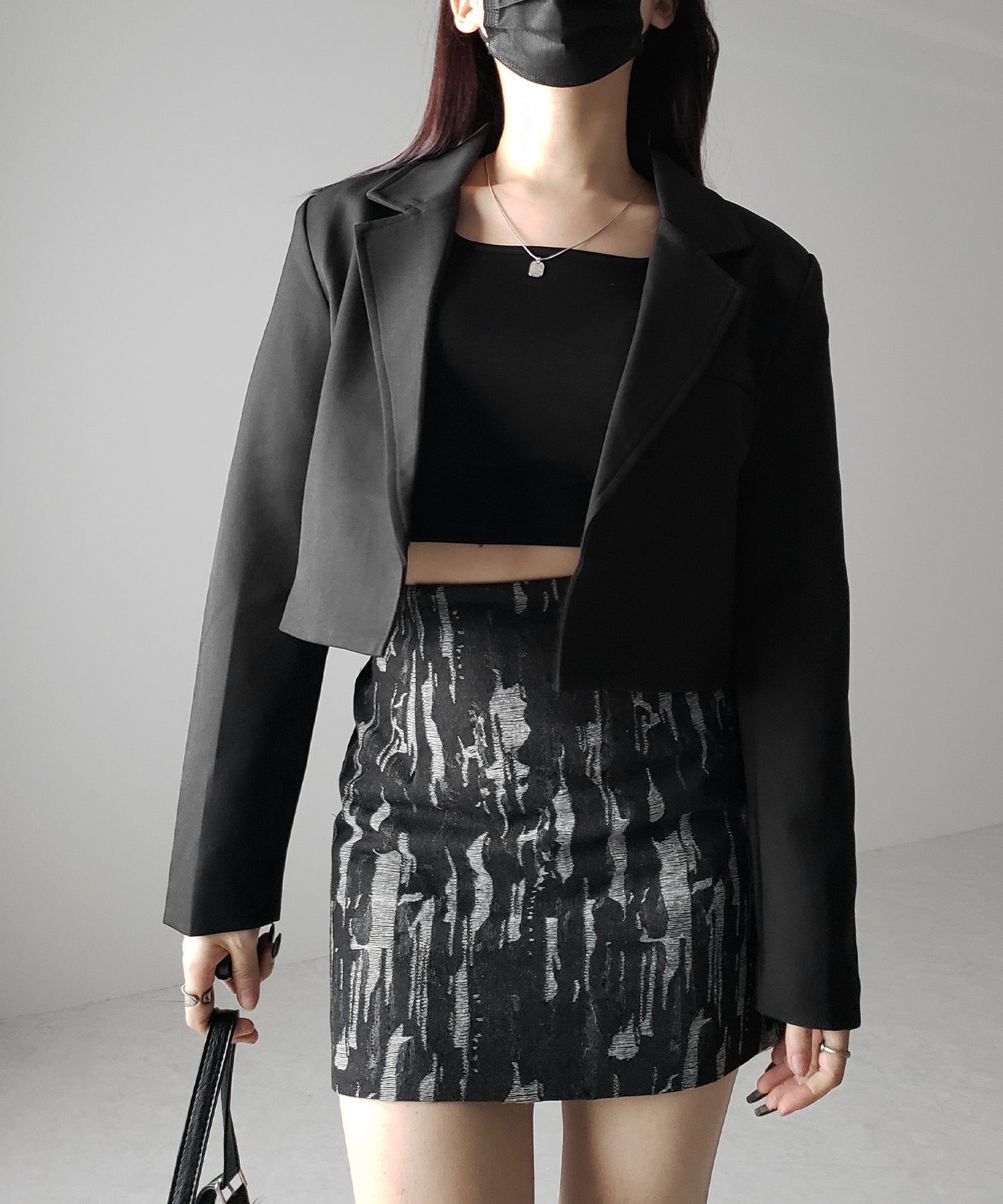 2color 】ジャガードダメージデニムミニスカート ／ Jacquard damage  