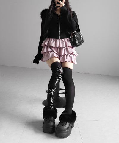 【 新色ピンク追加！４color 】３段フリルカットソーミニスカパン ／ 3 frill cutsew mini skirt pants