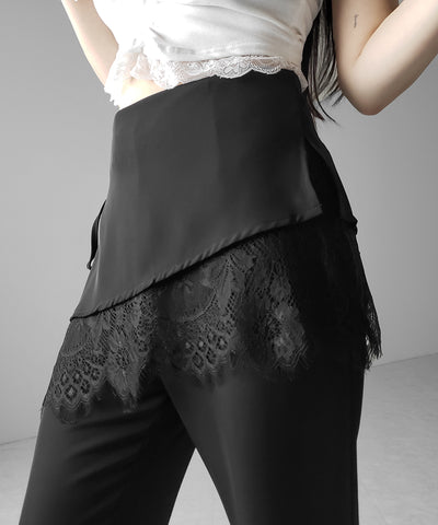 【３size 】レースレイヤードサイドリボンラップフレアスラックス ／ lace layered side ribbon wrap flare slacks