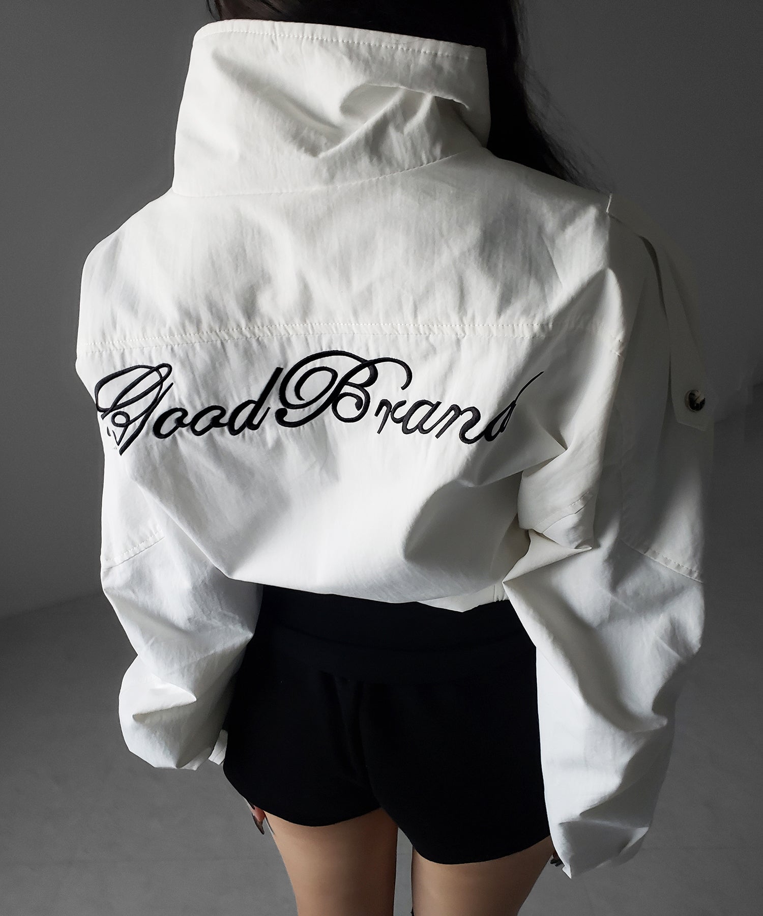 レタリングバックロゴスタンドカラーショートブルゾン ／ lettering back logo stand collar short blouson