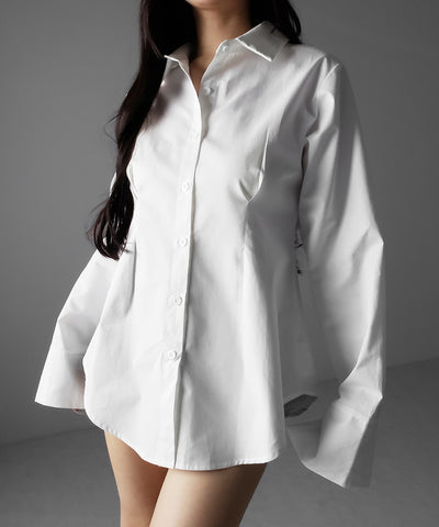 ウエストタックフレアレディシャツ ／ waist tuck flare lady shirts