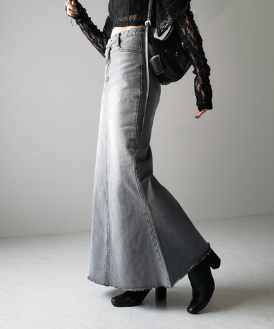 【 ３size 】深スリットダメージデニムロングマーメイドスカート ／ deep slit damage denim long mermaid skirt