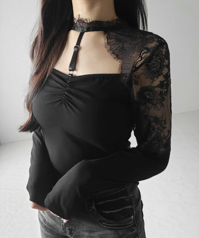 【 １color 】Y‐ストラップチョーカーレースドッキングトップス ／ Y-strap choker lace docking tops