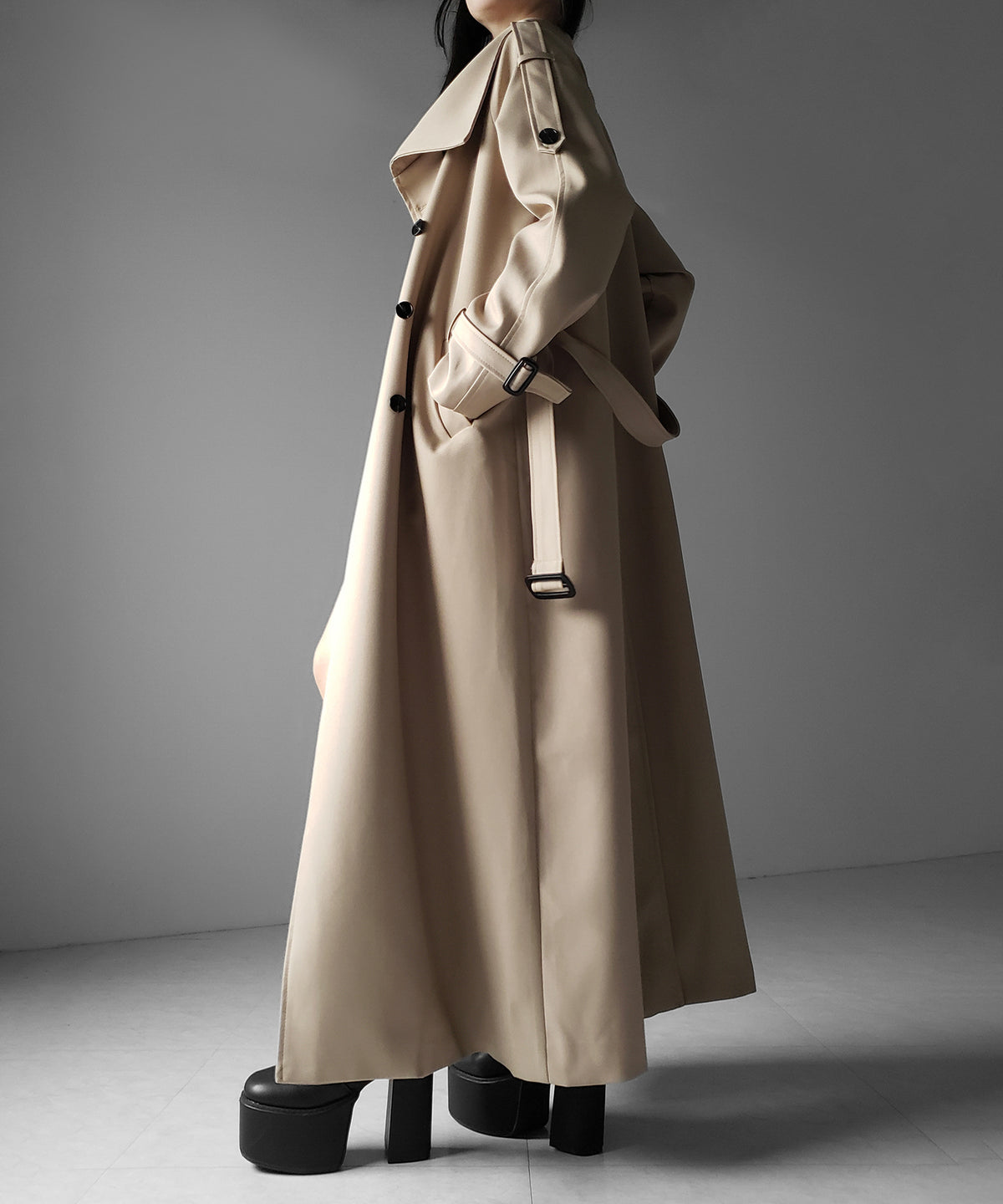 ２WAYスタンドカラーオーバーロングトレンチコート ／ 2WAY stand collar over long trench coat