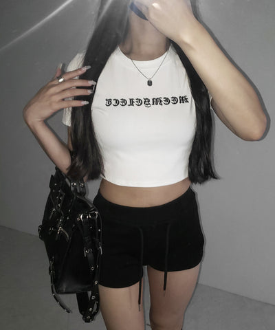 【 ２color 】グランジロゴショートちびTシャツ ／ grunge logo short chibi T-shirt