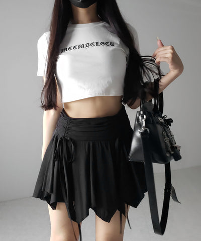 【 ２color ／ ２size 】シャーリングダブルリボンアシンメトリーフリルミニスカート ／ shirrin double ribbon asymmetry frill mini skirt