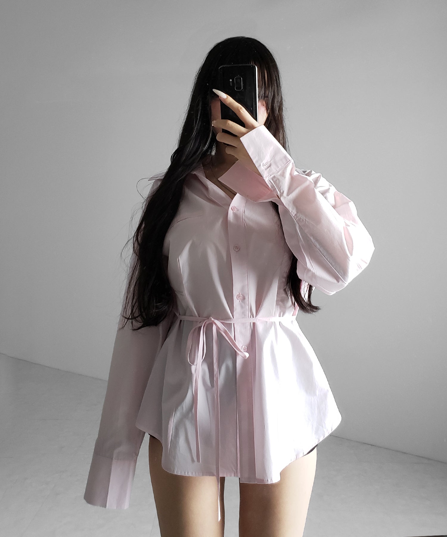 ストラップリボンレディフレアシャツ ／ strap ribbon lady flare shirts