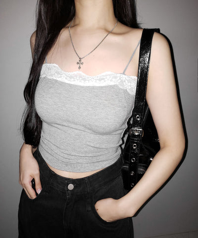 【 ３color 】レース切替スクエアクロップドキャミソール ／ Lace switched square cropped camisole