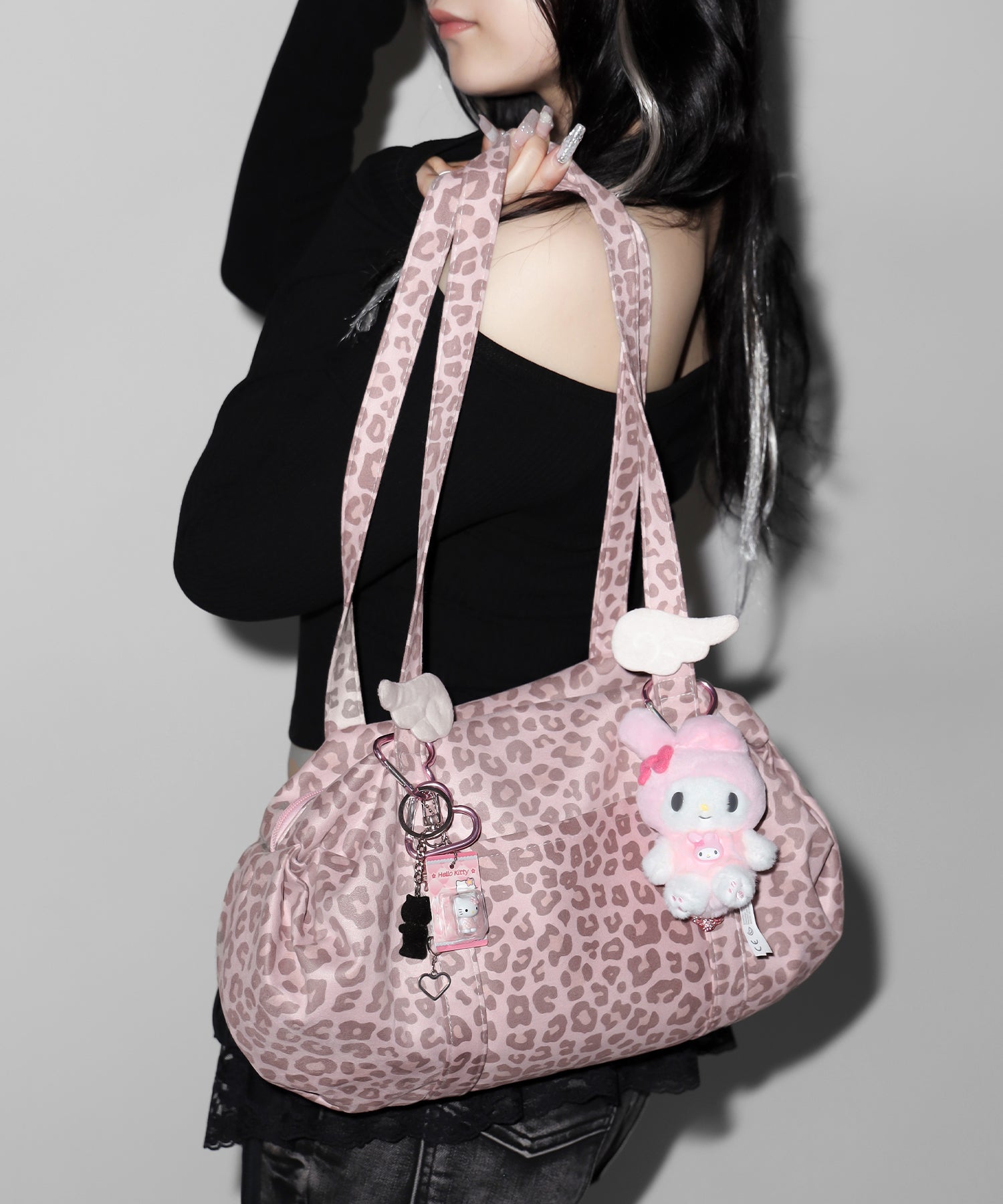 ヴィンテージライクピンクレオパードミニボストンショルダーバッグ　／ vintage like pink leopard mini boston shoulder bag