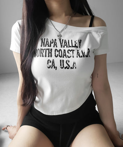 ヴィンテージロゴワンショルレイヤードＴシャツ ／ vintage logo one-shoulder layered T-shirt