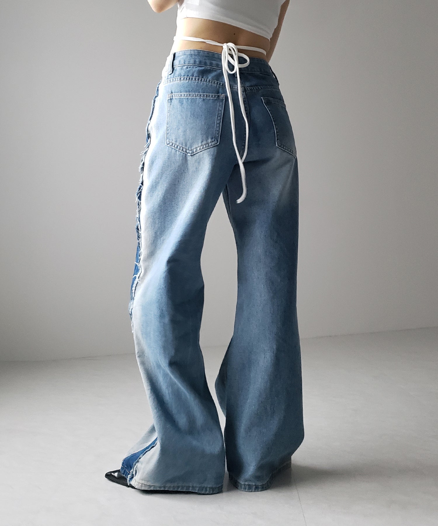 【 選べる３サイズ 】サイドライングラデーションダメージルーズデニム ／ Side line gradation damage loose denim
