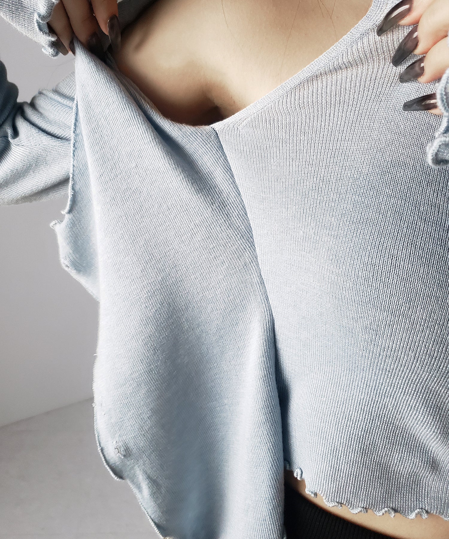 レイヤード風メロースリムニットカーディガン ／ layered mellow slim knit cardigan