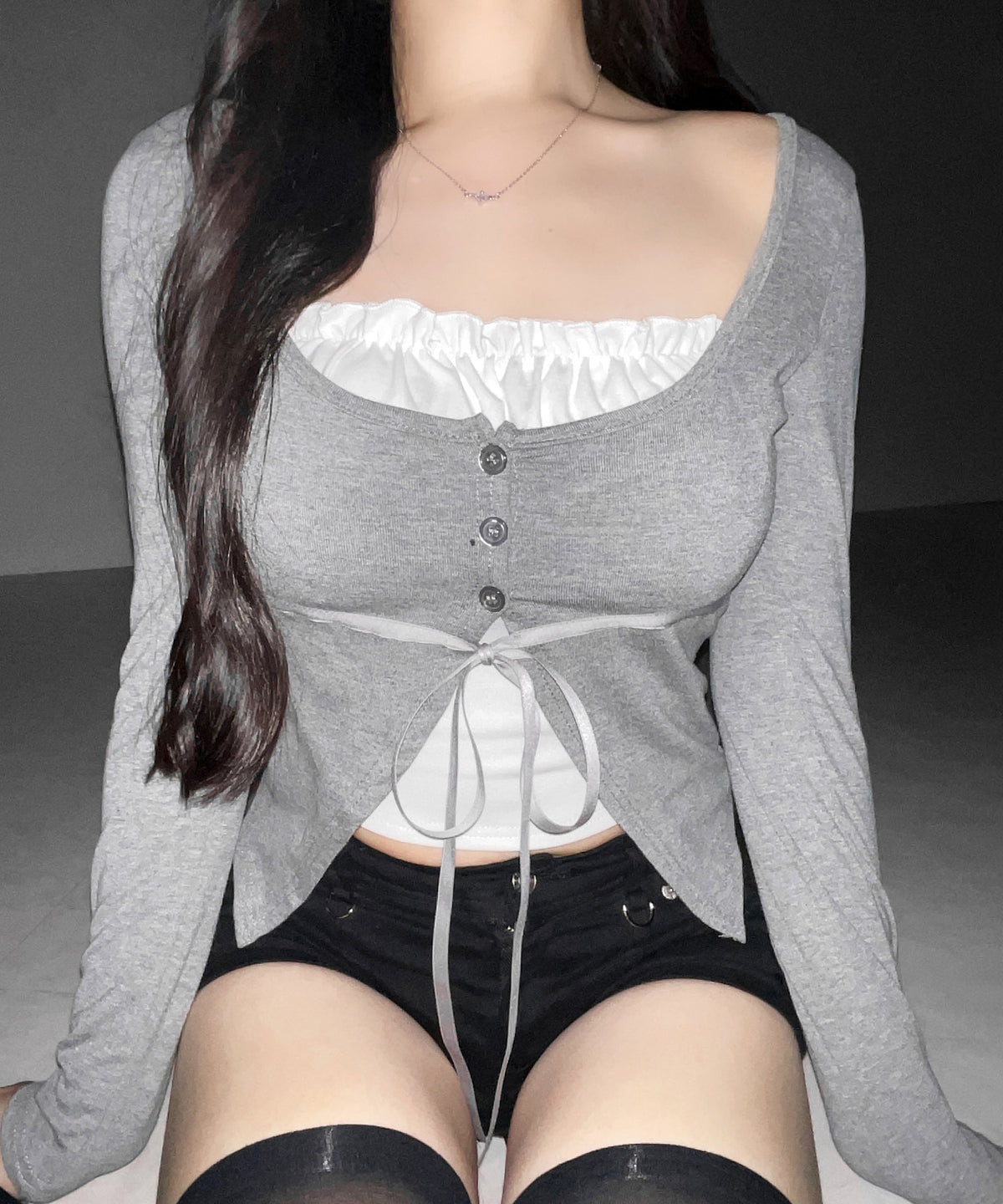 フリルレイヤードリボンカーディガントップス ／ frill layered ribbon cardigan tops