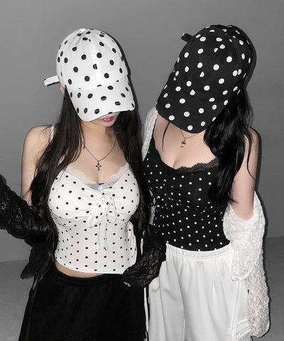 ドットレースフロントリボンキャミソール ／ Dot lace front ribbon camisole
