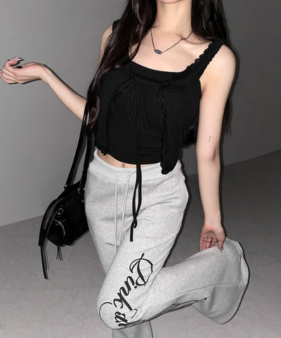 フロントリボンレイヤードリブキャミタンク ／ front ribbon layered lib camisole tank