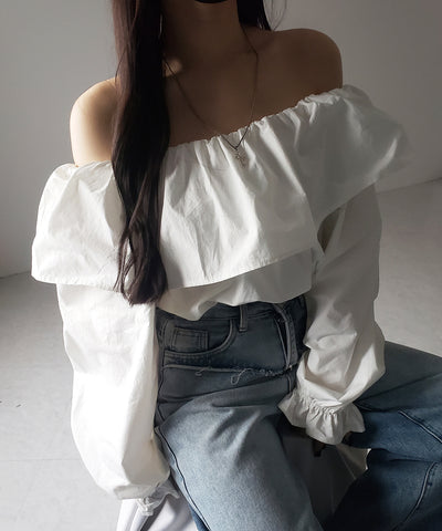 【 ２color 】オフショルダーフリルショートブラウス ／off shoulder frill short blouse