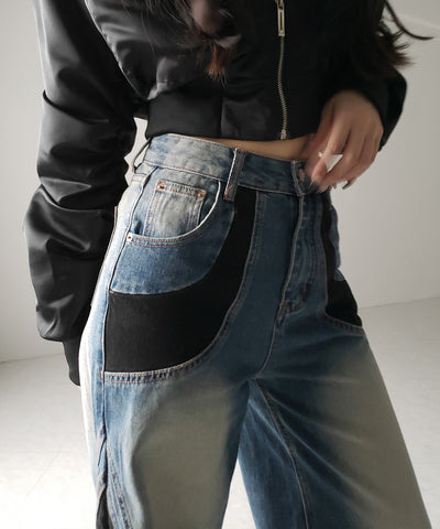 【 ４size 】ブラックスウィッチングヴィンテージワイドデニム ／ black switching vintage wide denim