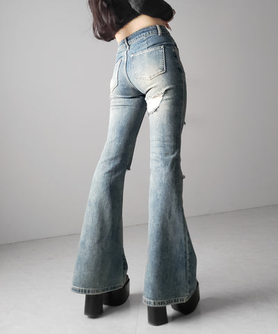 クラッシュダメージヴィンテージフレアデニム ／ crush damage vintage flare denim