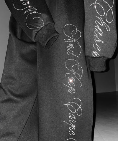 【 セットアップ可能 】ラインストーンロゴワイドスウェットパンツ ／ Rhine stone logo wide sweatpants