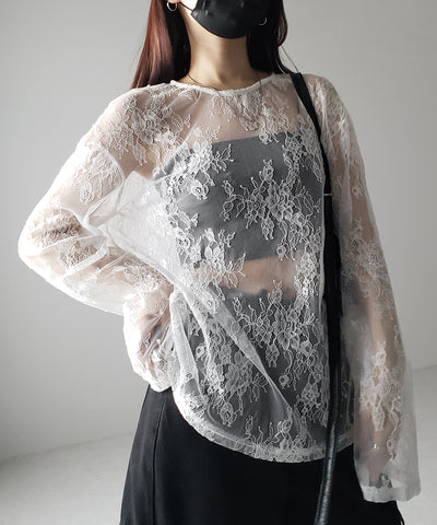 【 ２color 】ビッグシルエットシアーレーストップス ／ big silhouette sheer lace tops