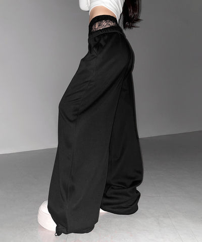 ウエストレースレイヤードスウェットパンツ ／ waist lace layered sweat pants